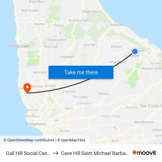 Gall Hill Social Centre to Cave Hill Saint Michael Barbados map