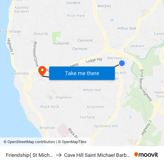 Friendship( St Michael) to Cave Hill Saint Michael Barbados map