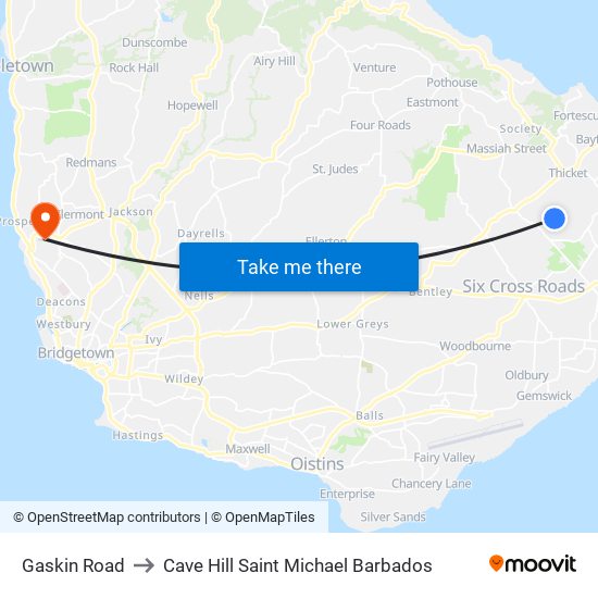 Gaskin Road to Cave Hill Saint Michael Barbados map