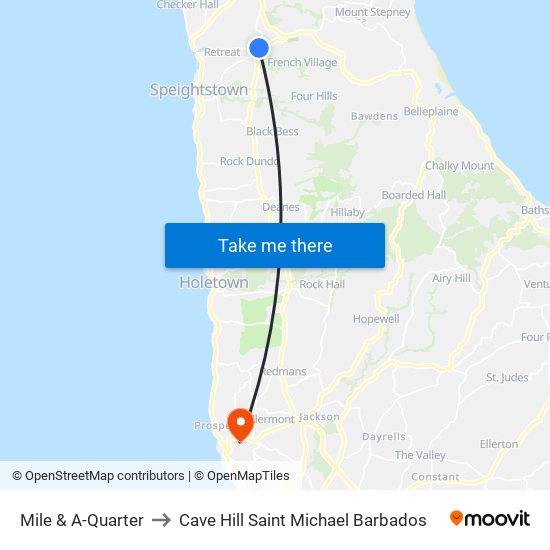 Mile & A-Quarter to Cave Hill Saint Michael Barbados map