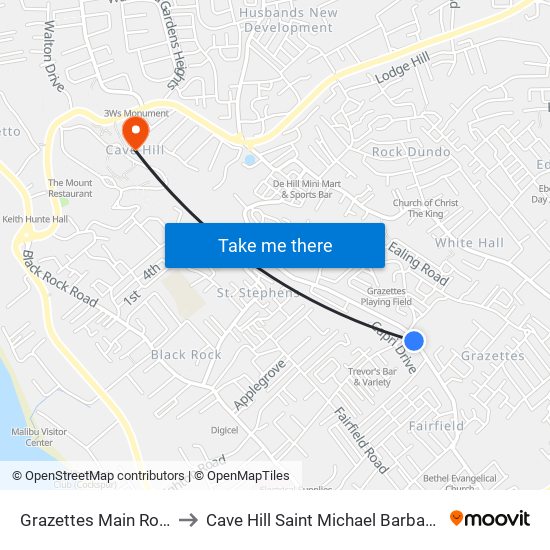 Grazettes Main Road to Cave Hill Saint Michael Barbados map