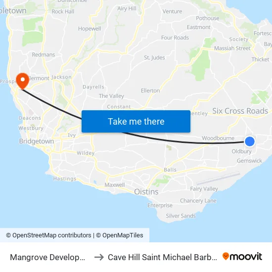 Mangrove Development to Cave Hill Saint Michael Barbados map