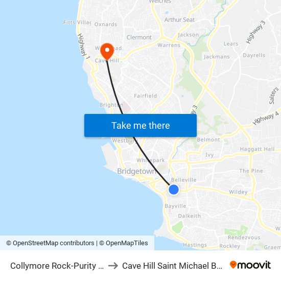 Collymore Rock-Purity Bakery to Cave Hill Saint Michael Barbados map