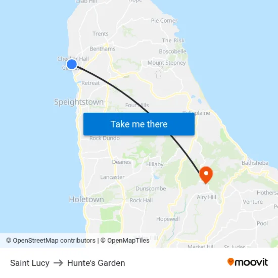 Saint Lucy to Hunte's Garden map