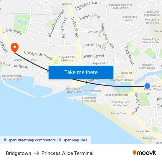 Bridgetown to Princess Alice Terminal map