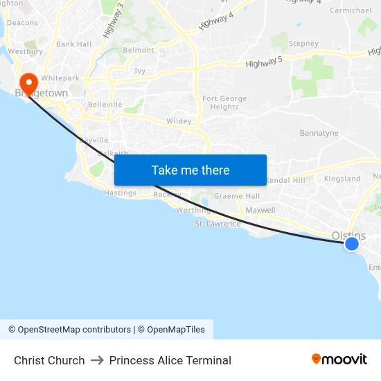 Christ Church to Princess Alice Terminal map