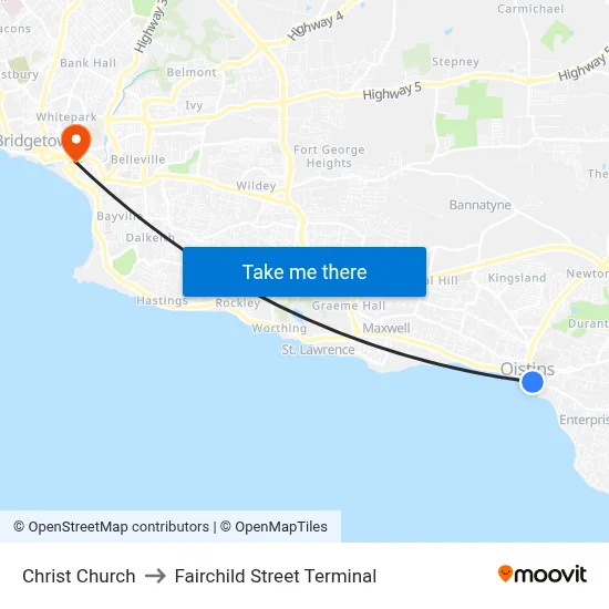 Christ Church to Fairchild Street Terminal map