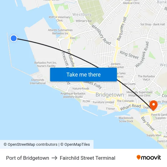 Port of Bridgetown to Fairchild Street Terminal map