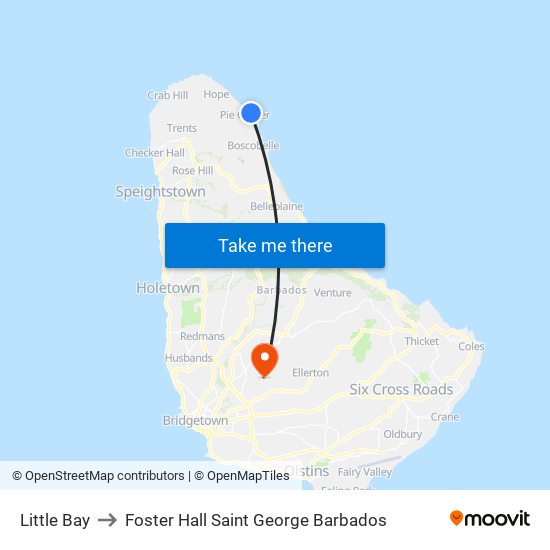 Little Bay to Foster Hall Saint George Barbados map