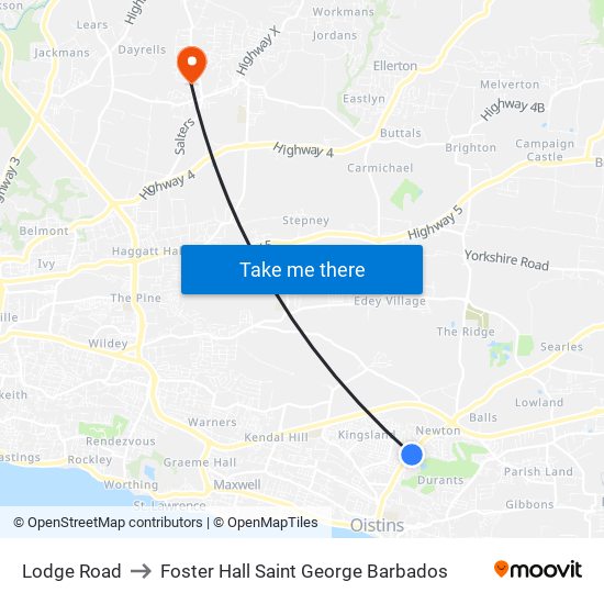 Lodge Road to Foster Hall Saint George Barbados map