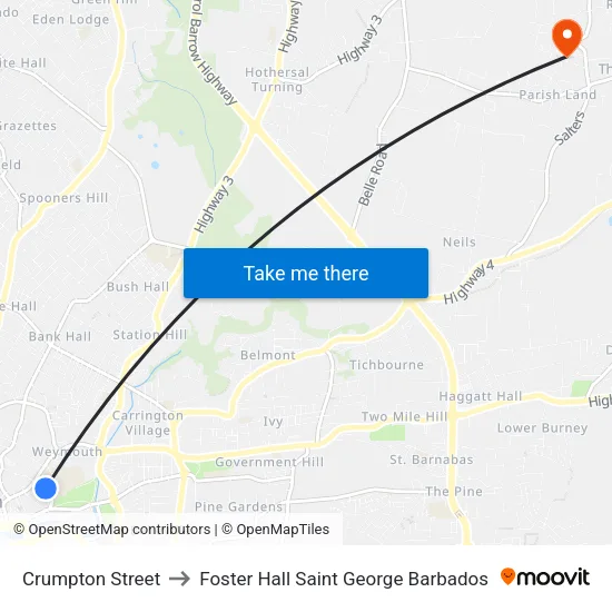 Crumpton Street to Foster Hall Saint George Barbados map