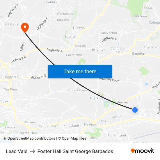 Lead Vale to Foster Hall Saint George Barbados map