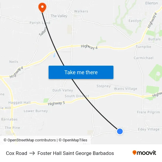 Cox Road to Foster Hall Saint George Barbados map