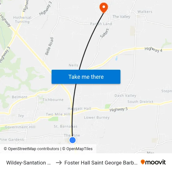 Wildey-Santation Dept to Foster Hall Saint George Barbados map