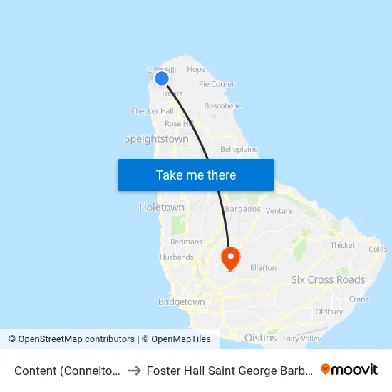 Content (Conneltown) to Foster Hall Saint George Barbados map