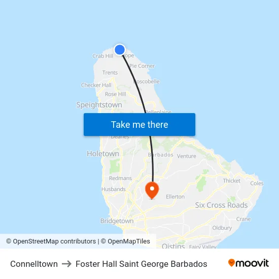Connelltown to Foster Hall Saint George Barbados map