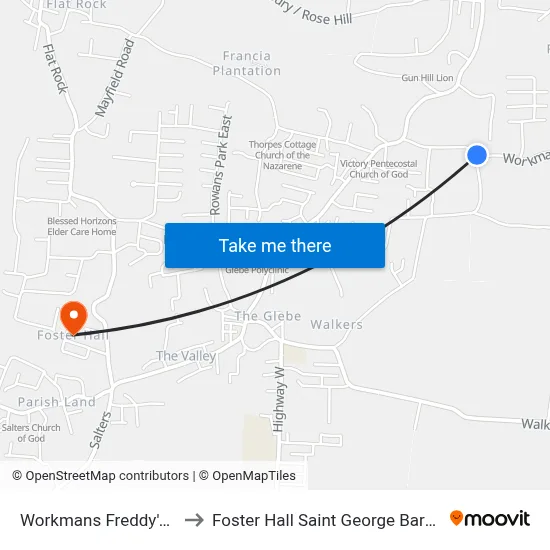 Workmans Freddy's Var to Foster Hall Saint George Barbados map