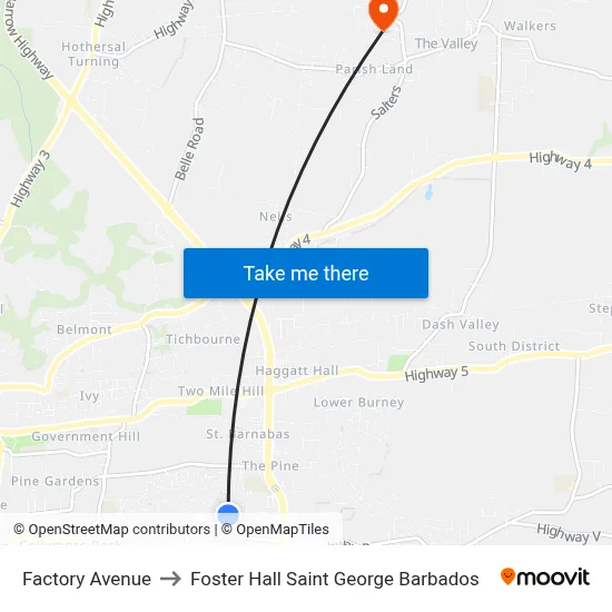 Factory Avenue to Foster Hall Saint George Barbados map