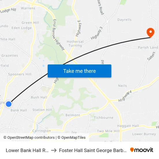 Lower Bank Hall Roxy to Foster Hall Saint George Barbados map