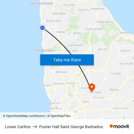 Lower Carlton to Foster Hall Saint George Barbados map