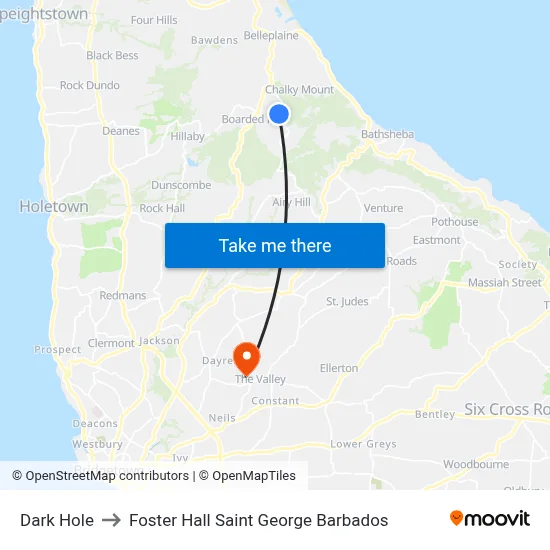 Dark Hole to Foster Hall Saint George Barbados map
