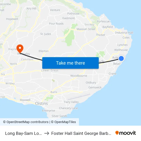 Long Bay-Sam Lords to Foster Hall Saint George Barbados map