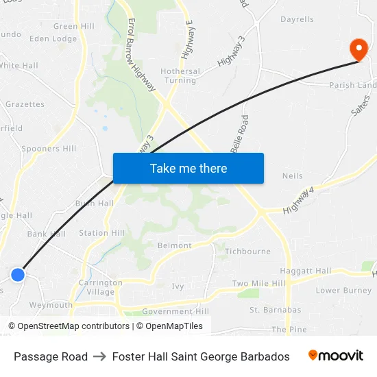 Passage Road to Foster Hall Saint George Barbados map