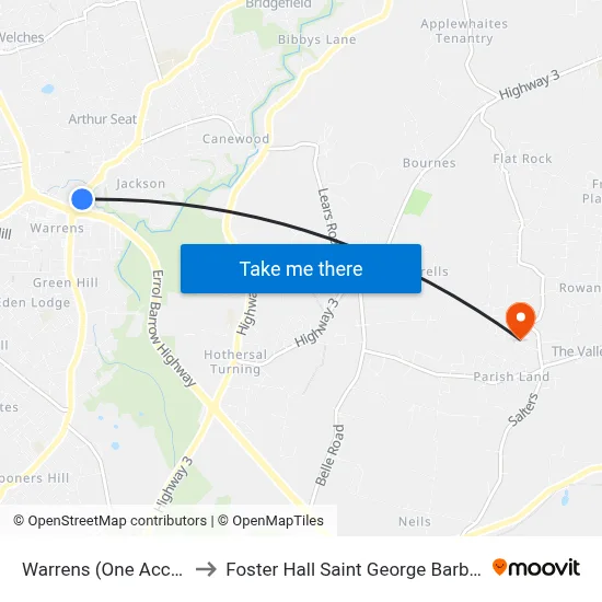 Warrens (One Accord) to Foster Hall Saint George Barbados map