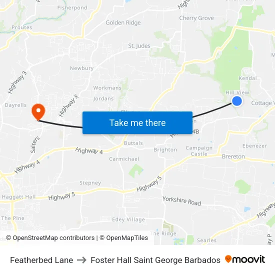 Featherbed Lane to Foster Hall Saint George Barbados map