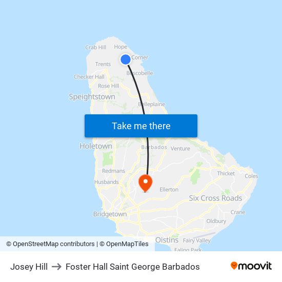 Josey Hill to Foster Hall Saint George Barbados map