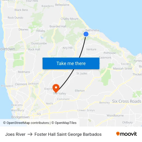 Joes River to Foster Hall Saint George Barbados map