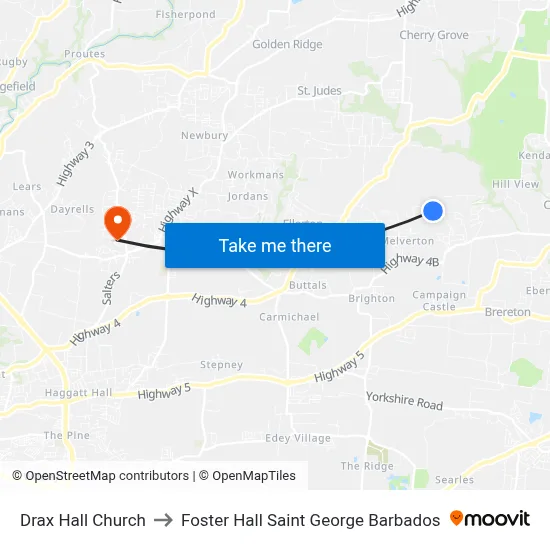 Drax Hall Church to Foster Hall Saint George Barbados map