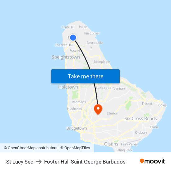 St Lucy Sec to Foster Hall Saint George Barbados map