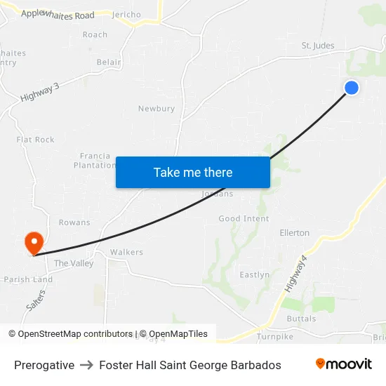 Prerogative to Foster Hall Saint George Barbados map