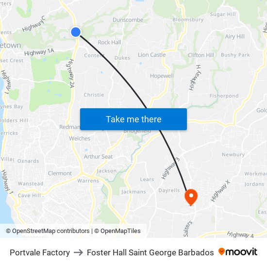Portvale Factory to Foster Hall Saint George Barbados map