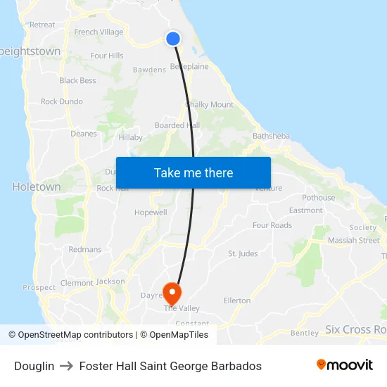 Douglin to Foster Hall Saint George Barbados map
