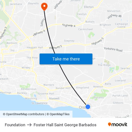 Foundation to Foster Hall Saint George Barbados map