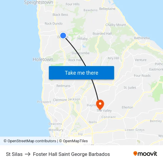 St Silas to Foster Hall Saint George Barbados map