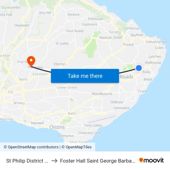 St Philip District Ho to Foster Hall Saint George Barbados map