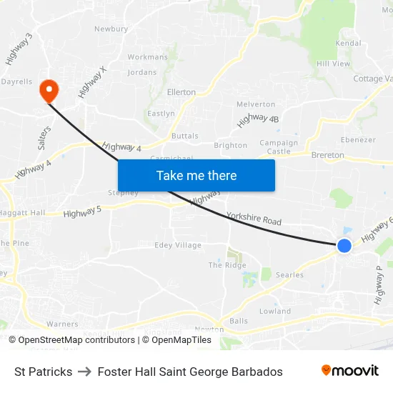 St Patricks to Foster Hall Saint George Barbados map