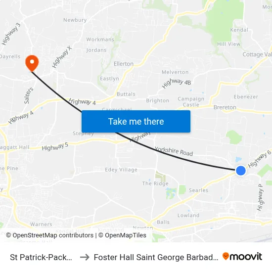 St Patrick-Packers to Foster Hall Saint George Barbados map