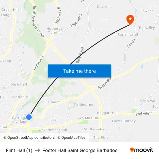 Flint Hall (1) to Foster Hall Saint George Barbados map