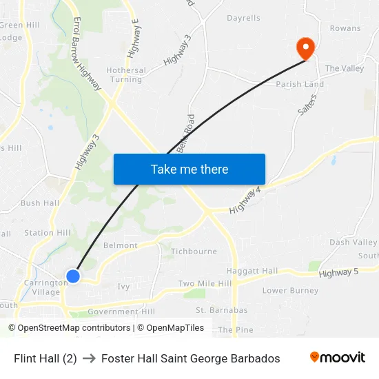 Flint Hall (2) to Foster Hall Saint George Barbados map
