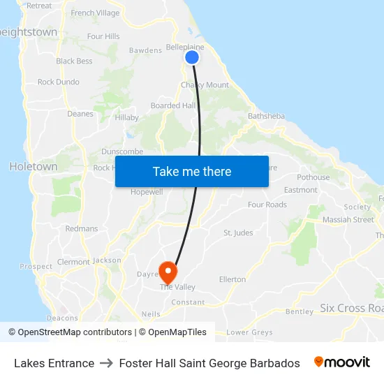 Lakes Entrance to Foster Hall Saint George Barbados map