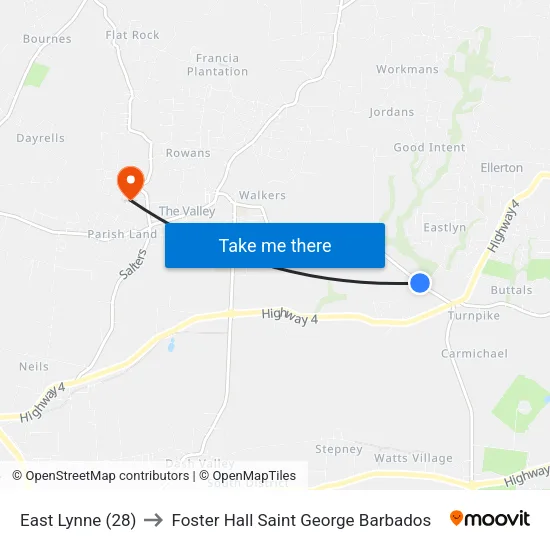 East Lynne (28) to Foster Hall Saint George Barbados map