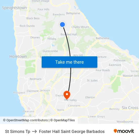 St Simons Tp to Foster Hall Saint George Barbados map