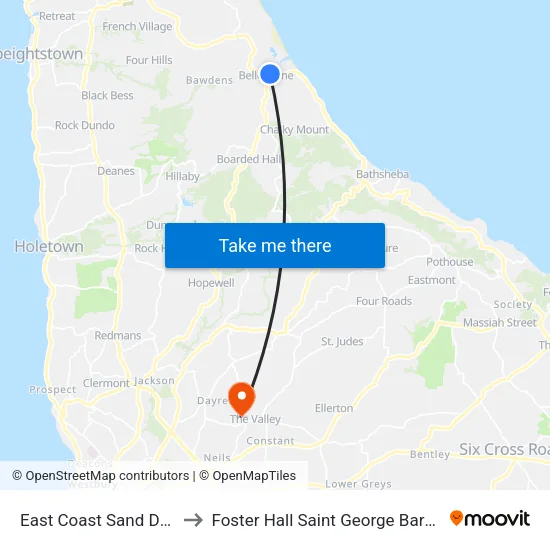 East Coast Sand Dunes to Foster Hall Saint George Barbados map
