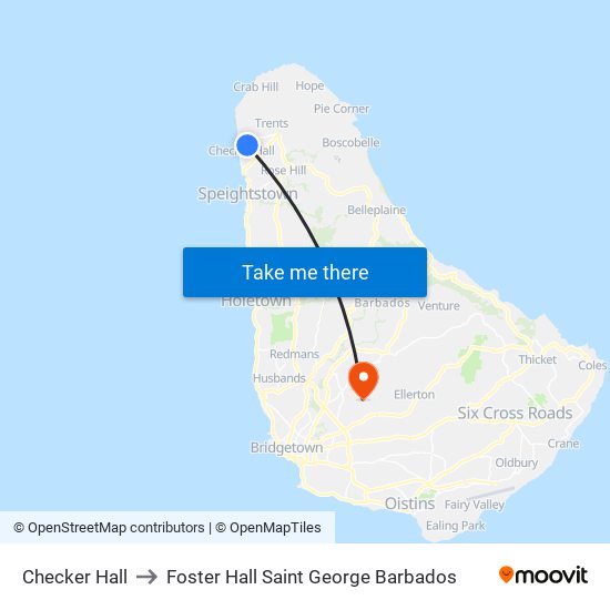 Checker Hall to Foster Hall Saint George Barbados map