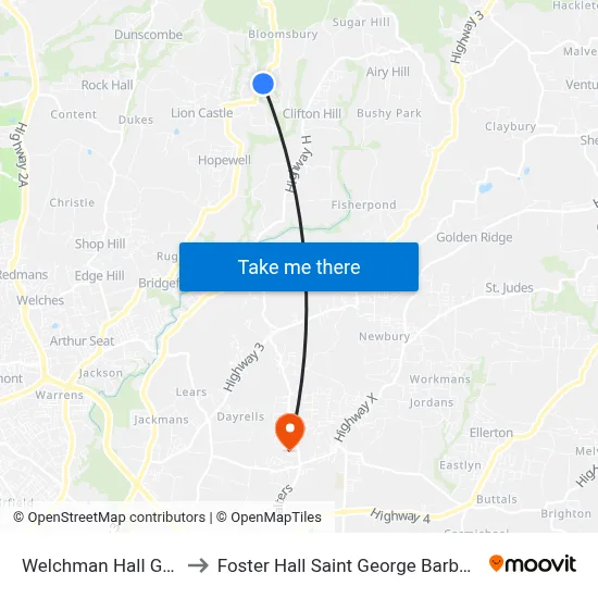 Welchman Hall Gully to Foster Hall Saint George Barbados map