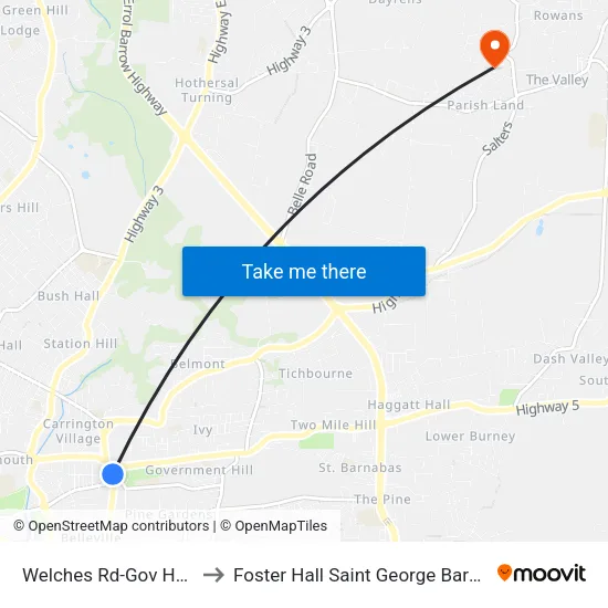 Welches Rd-Gov House to Foster Hall Saint George Barbados map